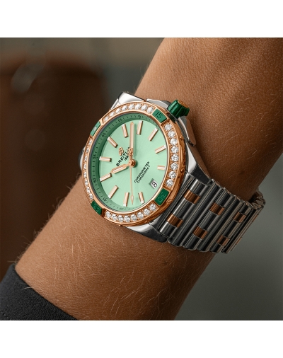 Montre Breitling Super Chronomat automatique cadran vert bracelet en acier et or rouge 18 carats 38 mm