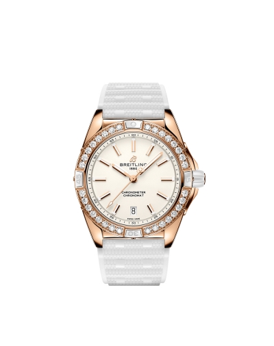 Montre Breitling Super Chronomat automatique cadran blanc bracelet caoutchouc blanc 38 mm