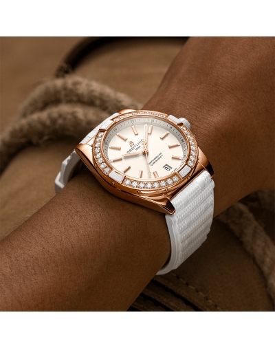 Montre Breitling Super Chronomat automatique cadran blanc bracelet caoutchouc blanc 38 mm