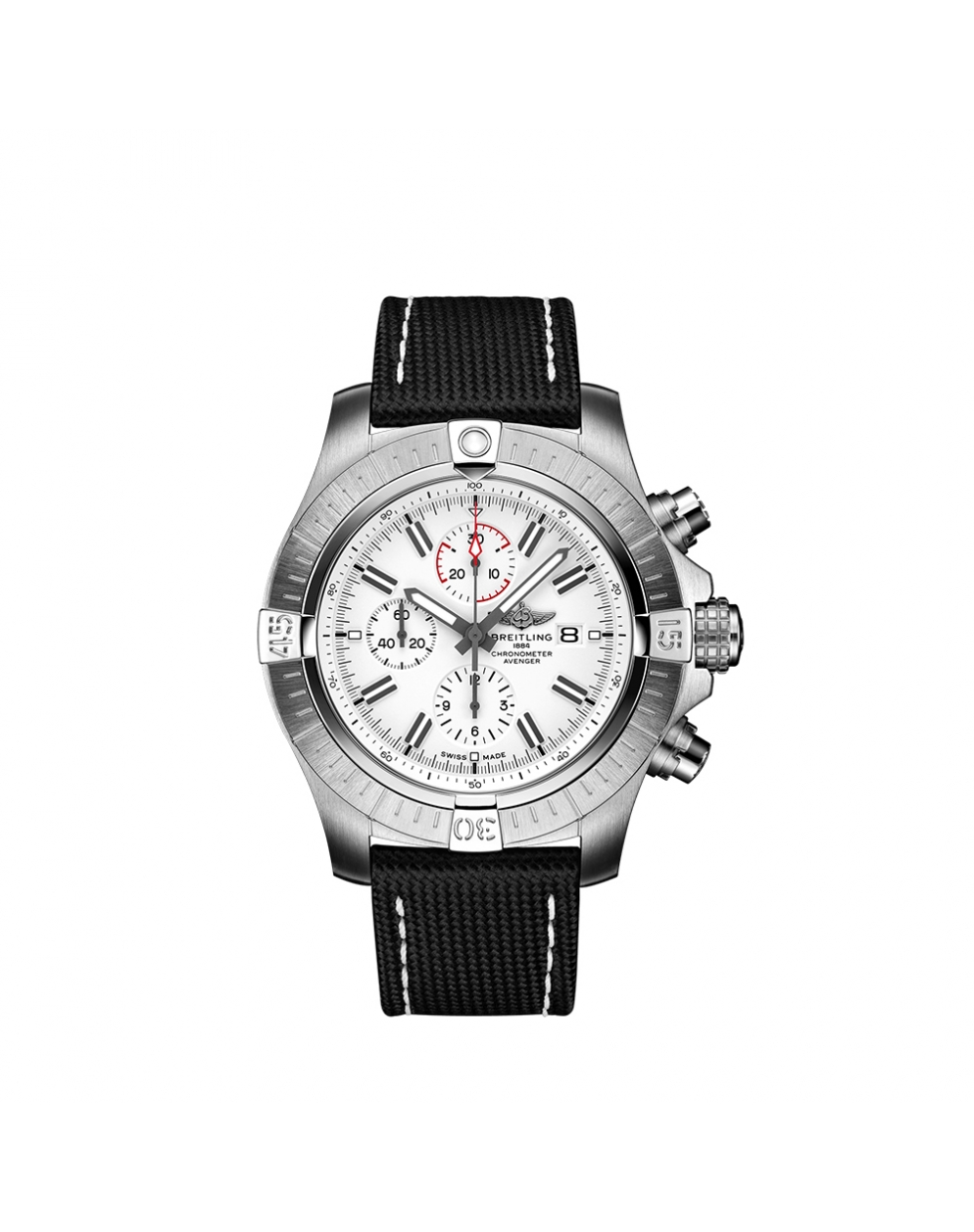 Montre Breitling Super Avenger automatique cadran blanc bracelet en cuir de veau 48 mm