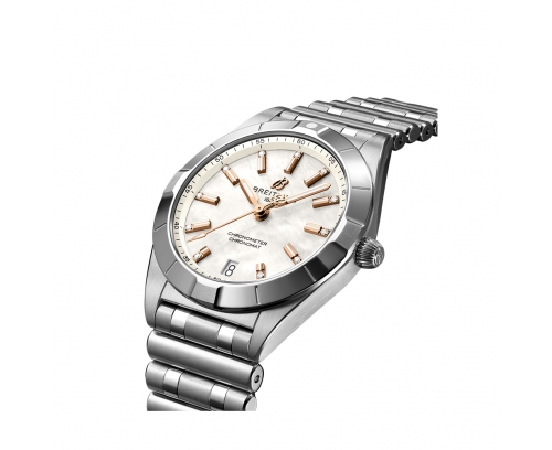 Montre Breitling Chronomat SuperQuartz™ cadran nacre blanche index diamants bracelet acier 32 mm