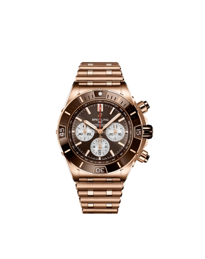 Montre Breitling Super Chronomat B01 automatique cadran marron bracelet or rouge 18 carats 44 mm