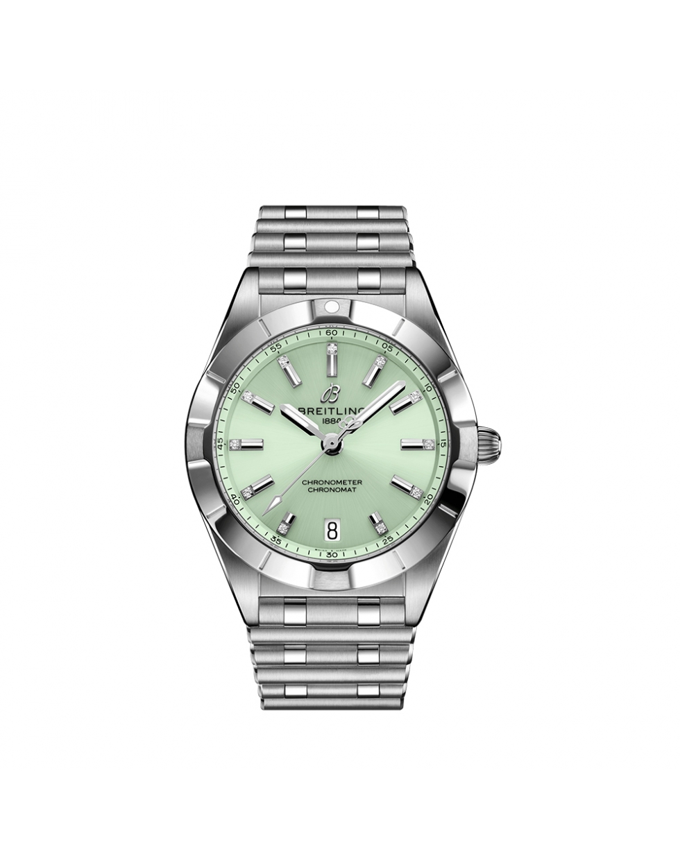 Montre Breitling Chronomat SuperQuartz™ cadran vert index diamants bracelet acier 32 mm