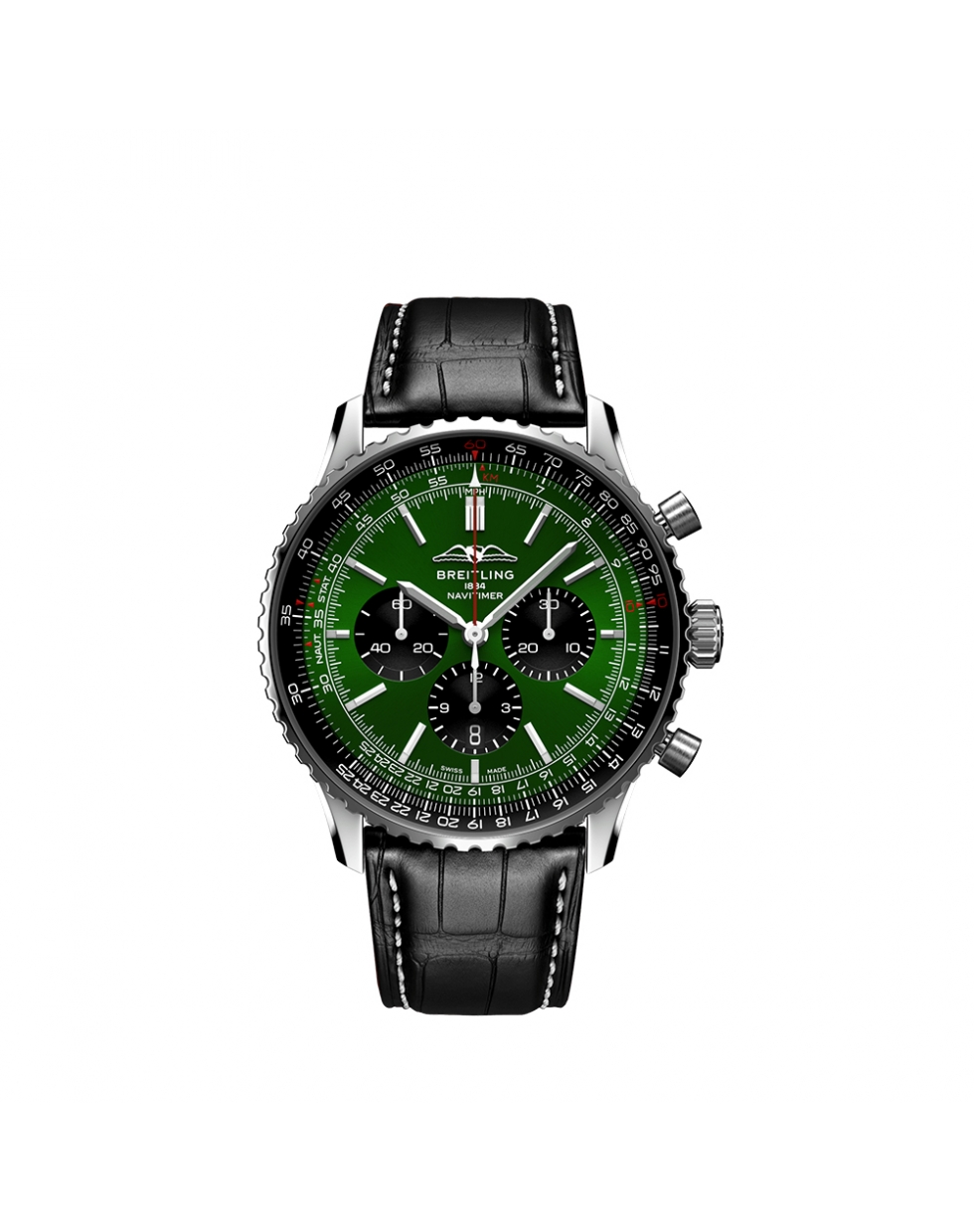 Montre Breitling Navitimer B01 Chronograph automatique cadran vert bracelet en cuir d’alligator noir 46 mm