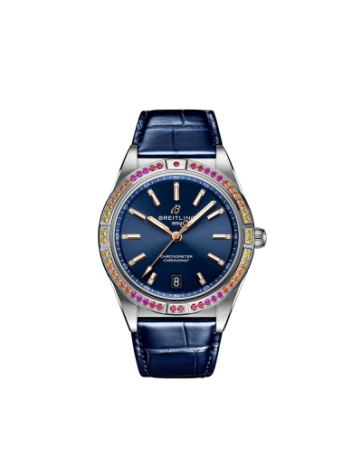 Montre Breitling Chronomat South Sea automatique cadran bleu bracelet en cuir d'alligator bleu 36 mm