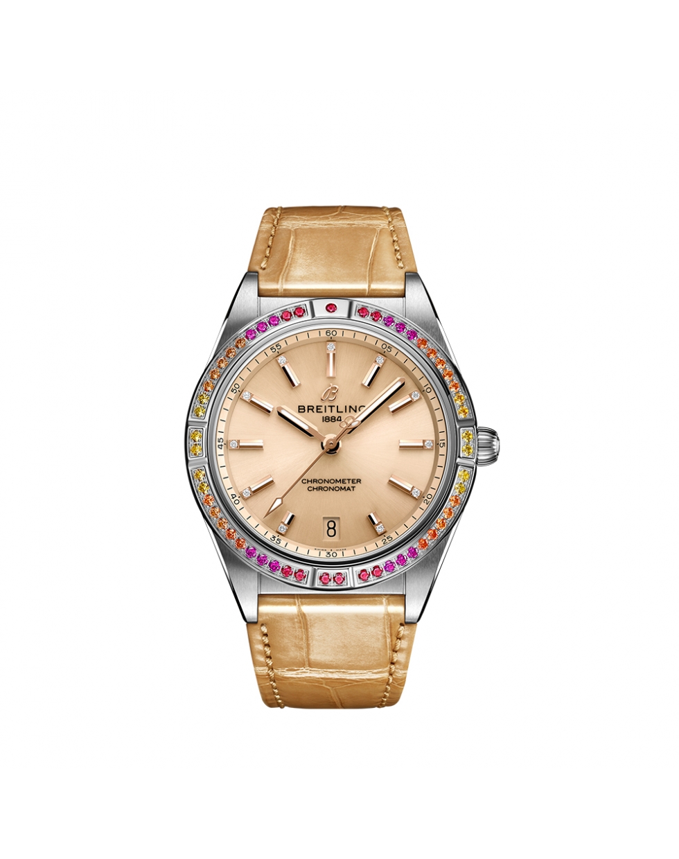 Montre Breitling Chronomat South Sea automatique cadran beige bracelet en cuir d'alligator beige 36 mm