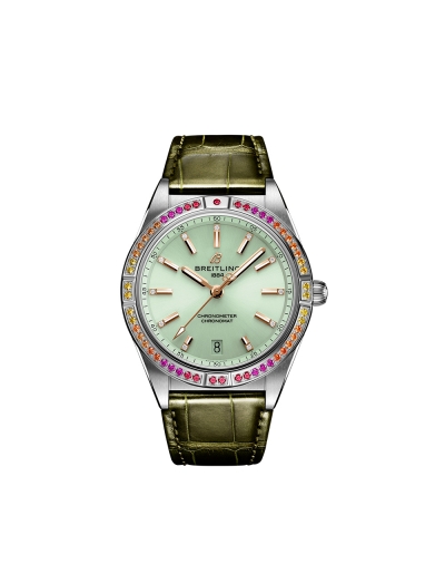 Montre Breitling Chronomat South Sea automatique cadran vert menthe bracelet en cuir d'alligator vert 36 mm