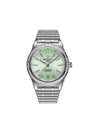 Montre Breitling Chronomat automatique cadran vert menthe index diamants bracelet acier 36 mm