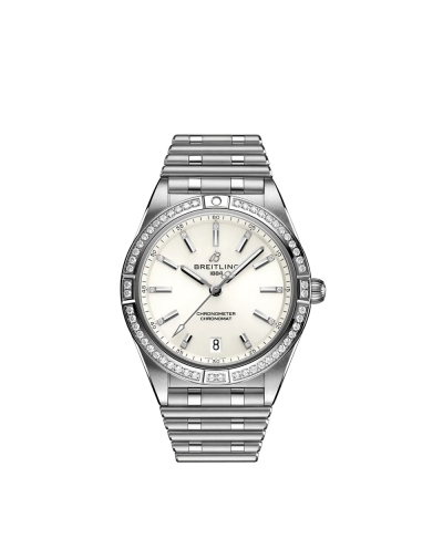 Montre Breitling Chronomat automatique cadran blanc index diamants bracelet acier 36 mm