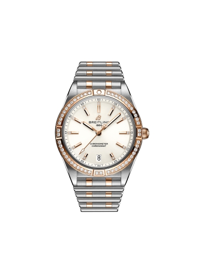 Montre Breitling Chronomat automatique cadran blanc index diamants bracelet en acier et or rouge 18 carats  36 mm