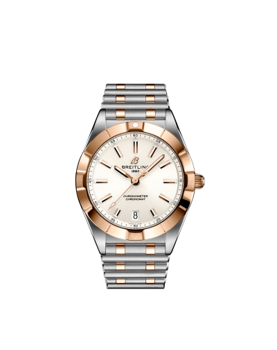 Montre Breitling Chronomat SuperQuartz™ cadran blanc bracelet en acier et or rouge 18 carats 32 mm