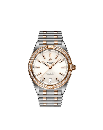 Montre Breitling Chronomat SuperQuartz™ cadran blanc index diamants bracelet en acier et or rouge 18 carats 32 mm
