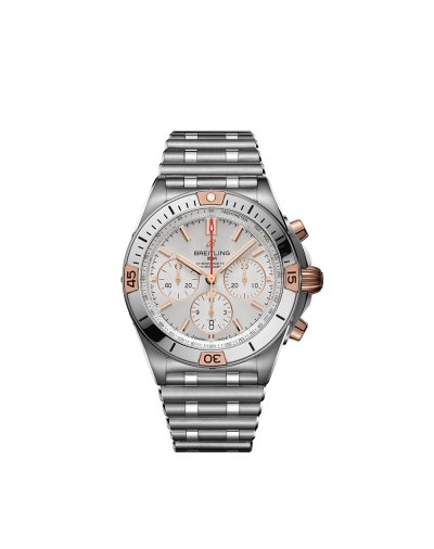 Montre Breitling Chronomat B01 automatique cadran argent bracelet acier rouleau 42 mm