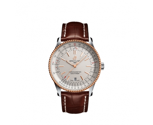 Montre Breitling Navitimer Automatic cadran argent bracelet en cuir d’alligator brun 41 mm