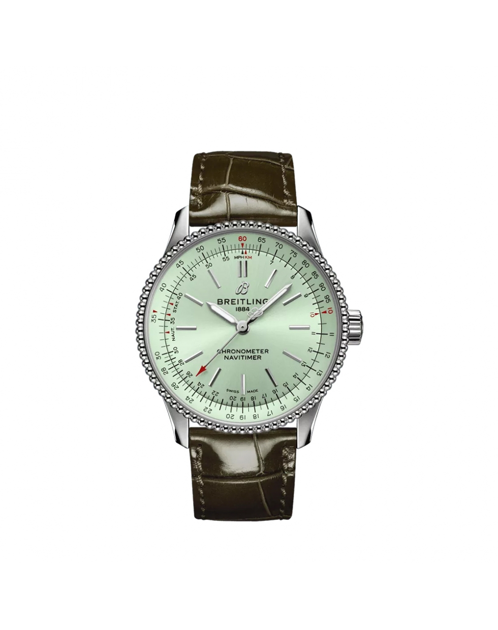 Montre Breitling Navitimer Automatic cadran vert menthe bracelet en cuir d’alligator vert 35 mm