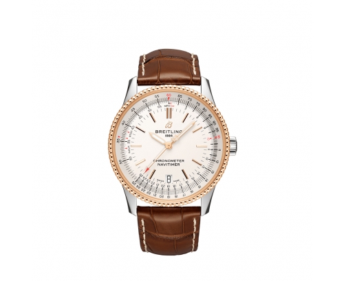 Montre Breitling Navitimer Automatic cadran argent bracelet en cuir d’alligator brun 38 mm