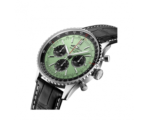 Montre Breitling Navitimer B01 Chronograph automatique cadran vert menthe bracelet en cuir d’alligator noir 43 mm