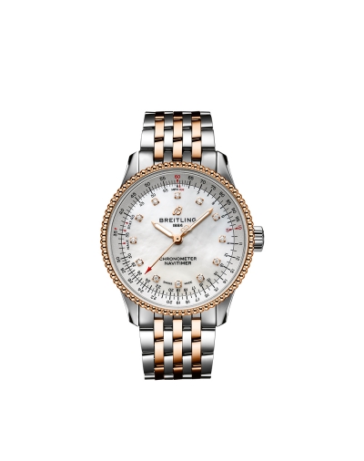 Montre Breitling Navitimer Automatic cadran nacre index diamants bracelet en acier inoxydable et or rouge 18 carats 35 mm