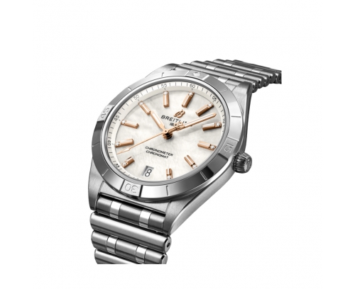 Montre Breitling Chronomat Automatic cadran nacre blanche index diamants bracelet acier 36 mm