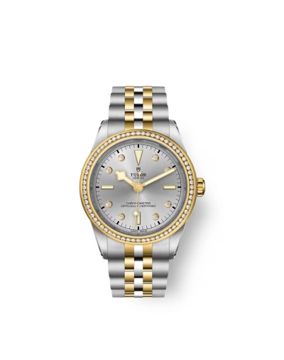 Montre Tudor Black Bay S&G automatique cadran argenté index diamants bracelet en acier et or jaune 18 carats 39 mm