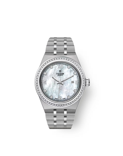 Montre Tudor Royal automatique cadran nacre blanche index diamants bracelet acier 28 mm