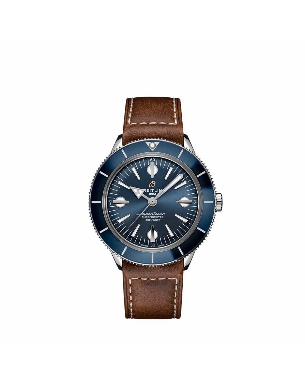 Montre Breitling Superocean Heritage 57 automatique cadran bleu bracelet cuir veau brun 42 mm