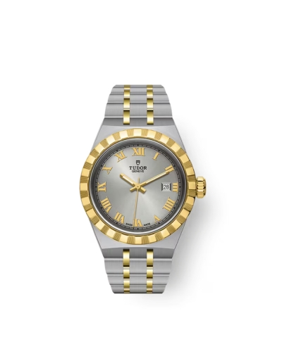 Montre Tudor Royal automatique cadran argenté bracelet en acier et or jaune 18 carats 28 mm