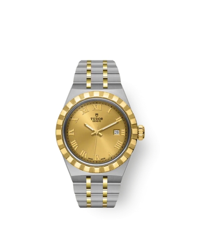 Montre Tudor Royal automatique cadran champagne bracelet en acier or jaune 18 carats 28 mm