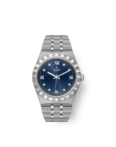 Montre Tudor Royal automatique cadran bleu index diamants bracelet acier 34 mm