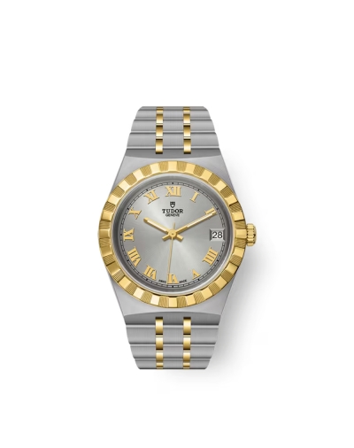 Montre Tudor Royal automatique cadran argenté bracelet en acier et or jaune 18 carats 34 mm