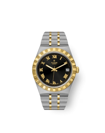 Montre Tudor Royal automatique cadran noir bracelet en acier et or jaune 18 carats 34 mm