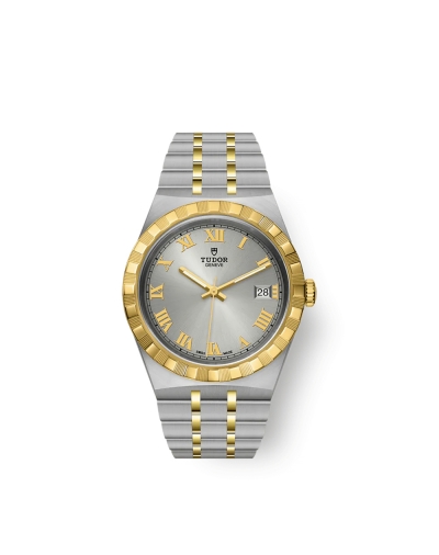 Montre Tudor Royal automatique cadran argenté bracelet en acier et or jaune 18 carats 38 mm