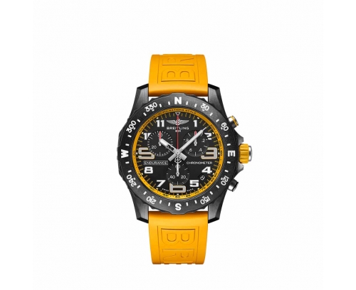 Montre Breitling Endurance Pro SuperQuartz™ cadran noir bracelet caoutchouc jaune 44 mm