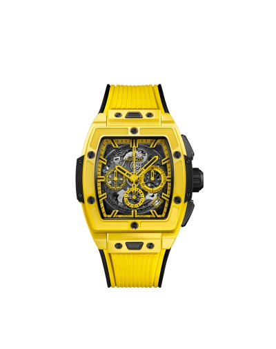 Montre Hublot Big Bang Yellow Magic automatique cadran en verre saphir bracelet en caoutchouc noir et jaune 42 mm