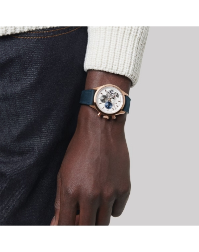 Montre Zenith Chronomaster Open automatique cadran argenté mat bracelet en cuir de veau bleu 39,5 mm