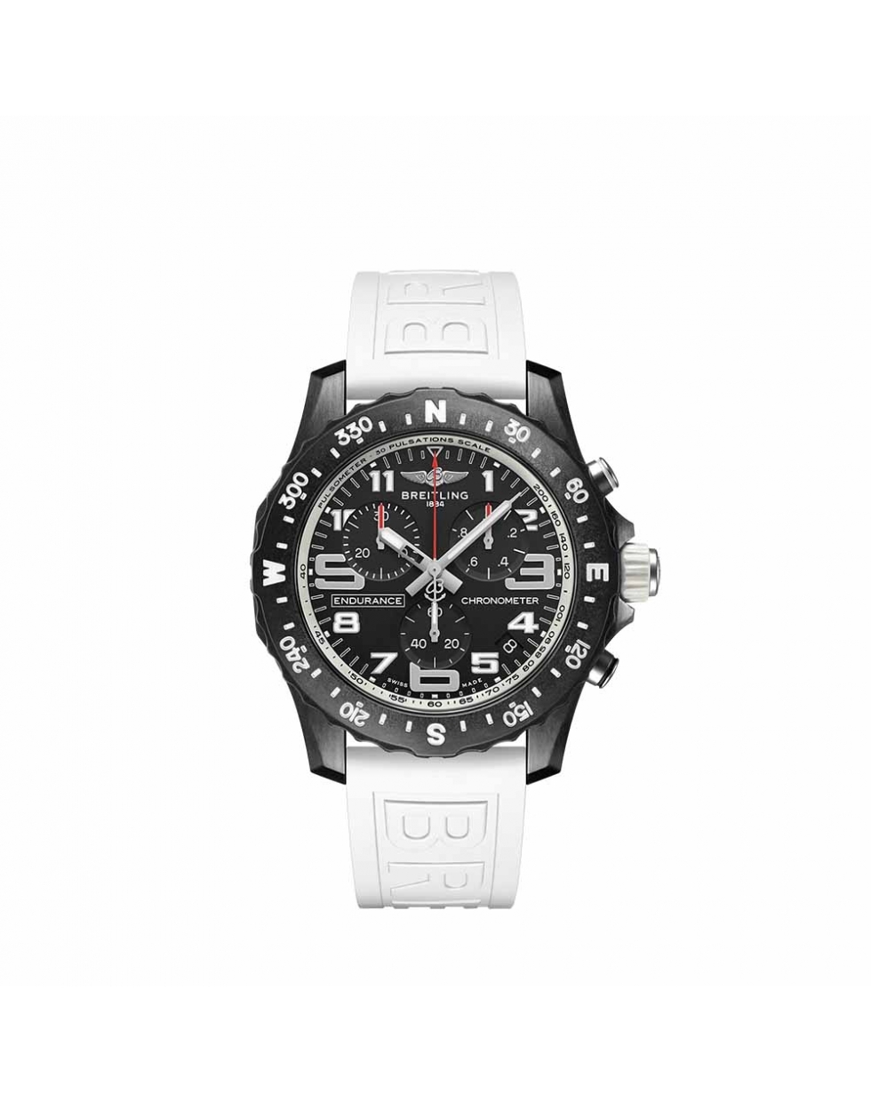 Montre Breitling Endurance Pro SuperQuartz™ cadran noir bracelet caoutchouc blanc 44 mm