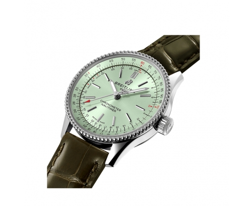 Montre Breitling Navitimer Automatic cadran vert menthe bracelet en cuir d’alligator vert 35 mm