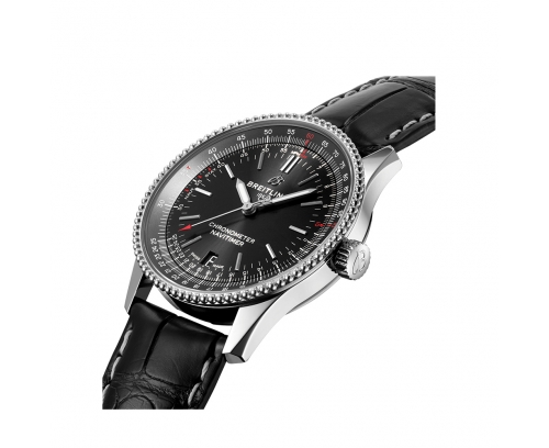 Montre Breitling Navitimer Automatic automatique cadran noir bracelet en cuir d’alligator noir 38 mm