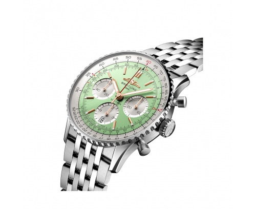 Montre Breitling Navitimer automatique B01 Chronographe cadran vert menthe bracelet acier 41 mm