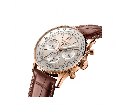 Montre Breitling Navitimer B01 Chronograph automatique cadran argent bracelet en cuir d’alligator brun 41 mm