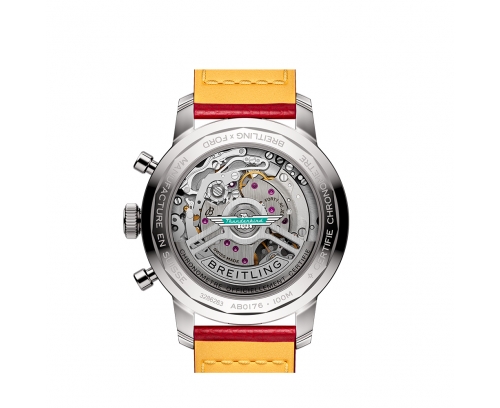 Montre Breitling Top Time automatique cadran blanc bracelet droit en cuir de veau rouge perforé 41 mm