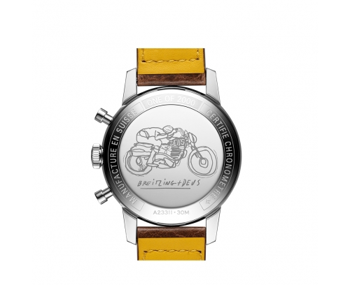 Montre Breitling Top Time automatique cadran blanc bracelet en cuir de veau marron 41 mm