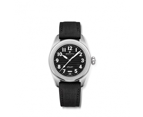 Montre Zenith Pilot Automatic cadran noir bracelet caoutchouc noir 40 mm
