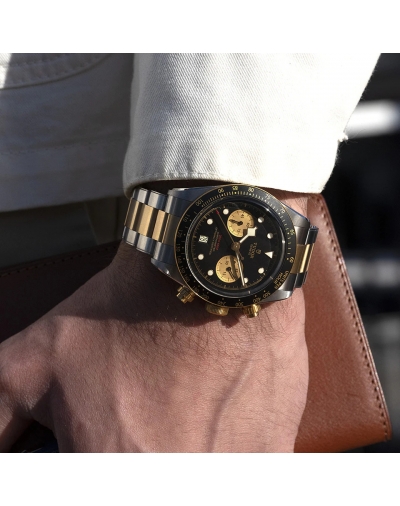Montre Tudor Black Bay Chrono S&G automatique cadran noir bracelet en acier et or jaune 41 mm