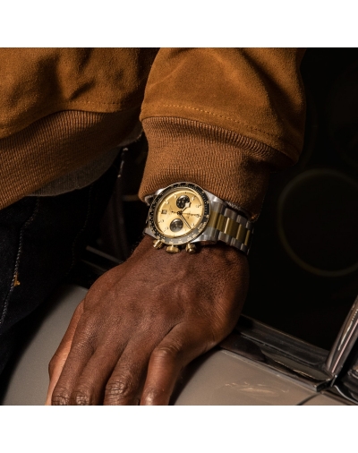 Montre Tudor Black Bay Chrono S&G automatique cadran champagne bracelet en or jaune 41 mm