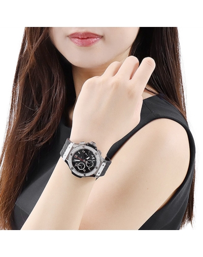 Montre Hublot Big Bang Steel Diamonds automatique cadran laque noire bracelet caoutchouc noir 41 mm