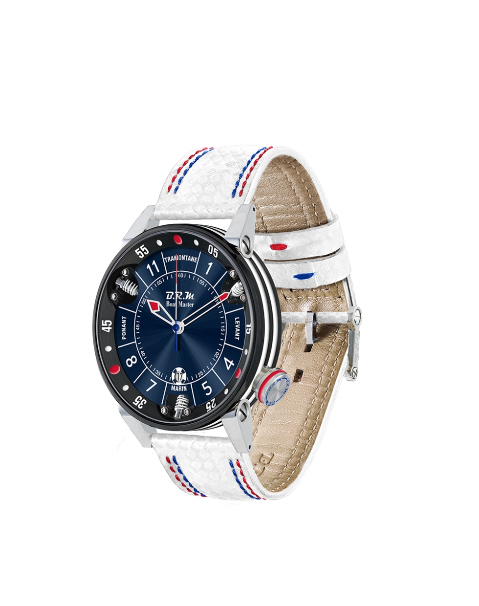 Montre B.R.M Chronographes Boat Master automatique cadran bleu bracelet en tissu Hypalon blanc 44 mm Montre B.R.M Chronographes Boat Master automatique cadran bleu bracelet en tissu Hypalon blanc 44 mm