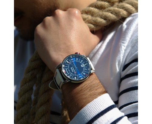 Montre B.R.M Chronographes Boat Master automatique cadran bleu bracelet en tissu Hypalon blanc 44 mm