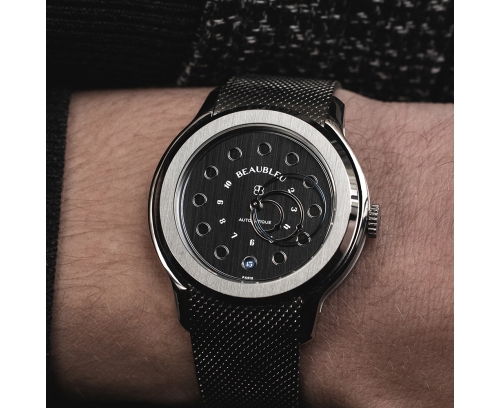 Montre Beaubleu Vitruve Date Noir automatique cadran noir bracelet en cuir italien noir ou acier inoxydable 39 mm