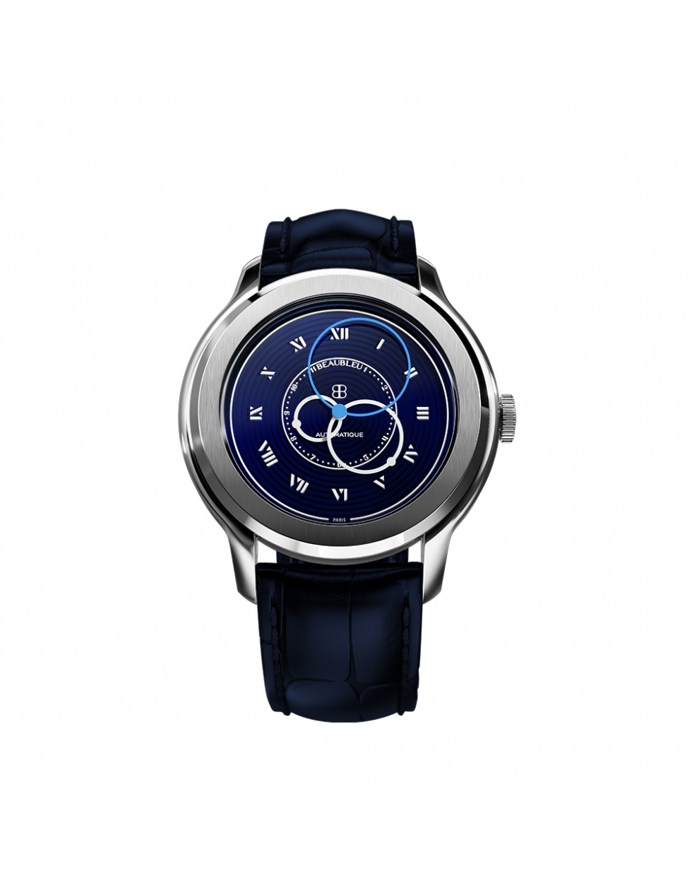 Montre Beaubleu Vitruve Origine Bleu automatique cadran bleu bracelet en cuir noir ou acier inoxydable 39 mm